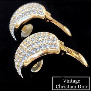 Authentic Christian Dior Large Pave Vintage Clip On Earrings